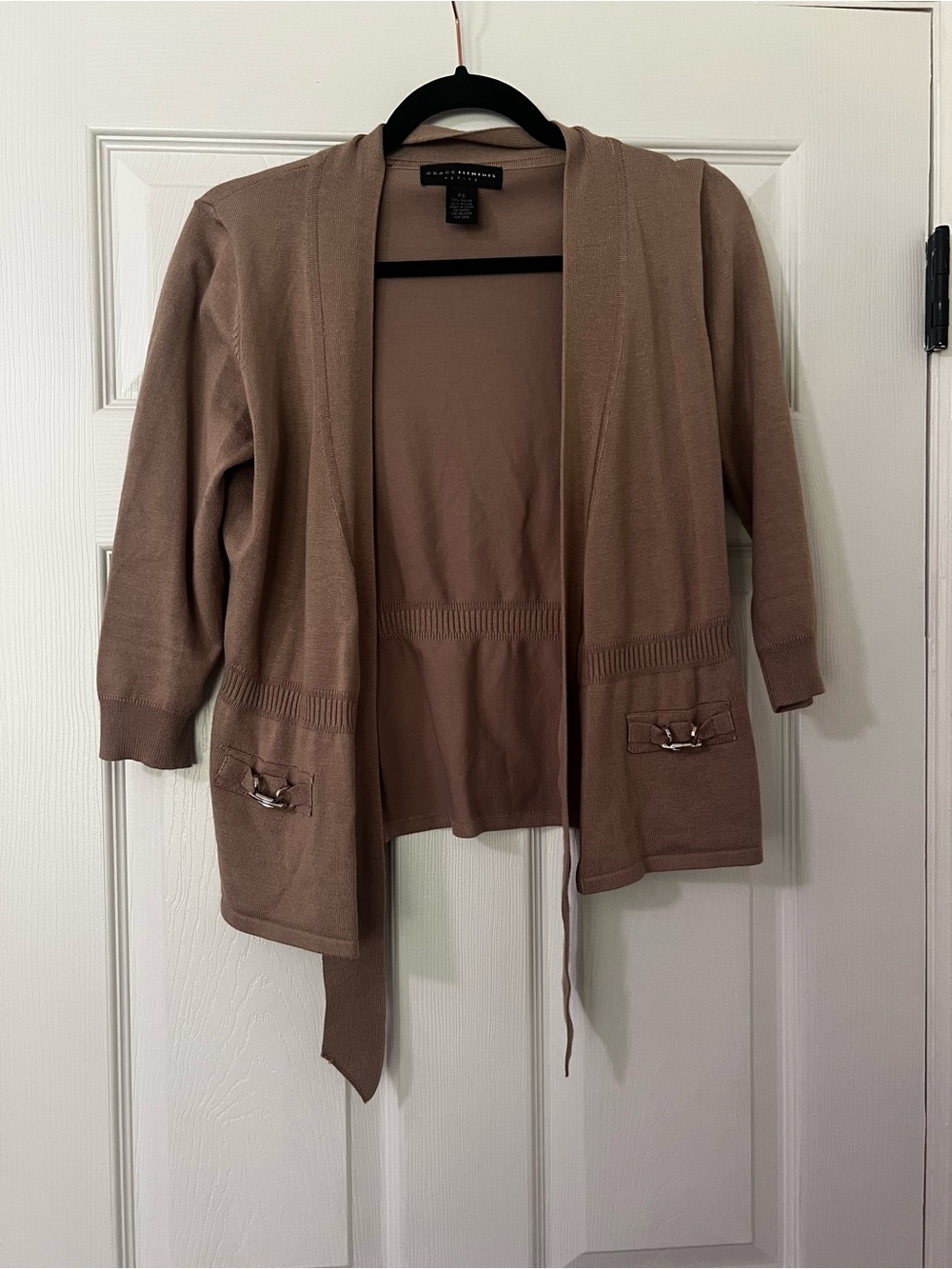Grace Elements Women’s Petite PS Brown Knit Open Front Tie Cardigan